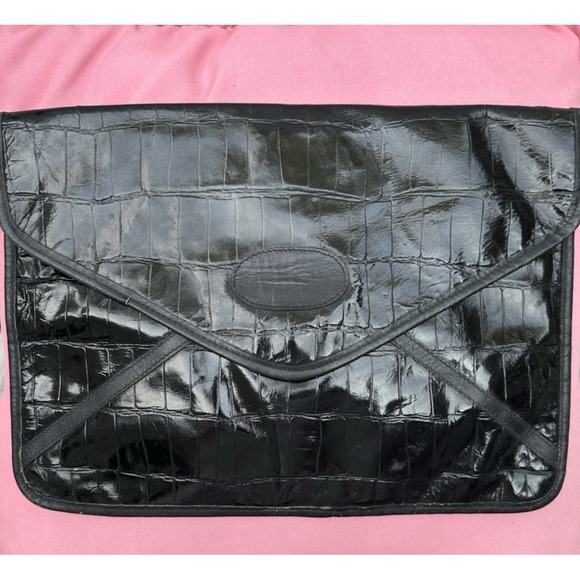 Handbags - Vintage Aldana Italian Black Croc Embossed Oversized Envelope Clutch Bag‎
